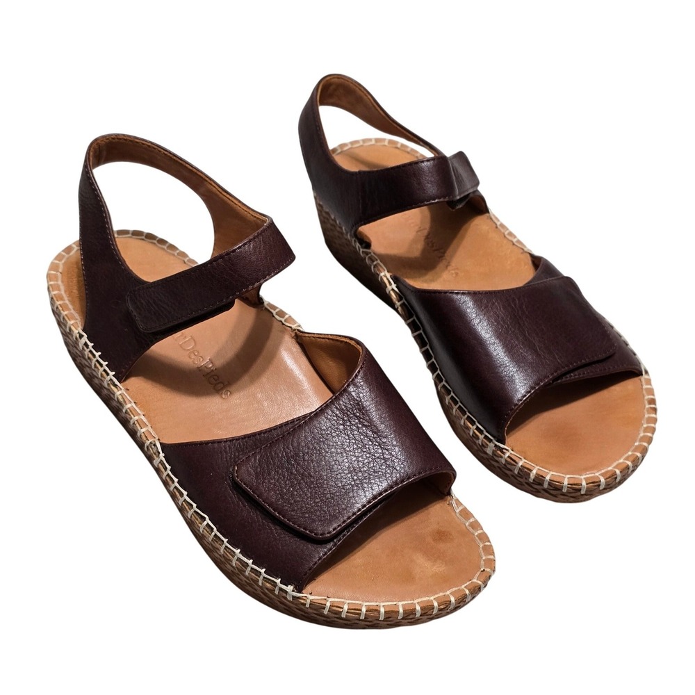 L'Amour Des Pieds Womens Brown Leather Espadrille Wedge Sandals 8M Hook Loop